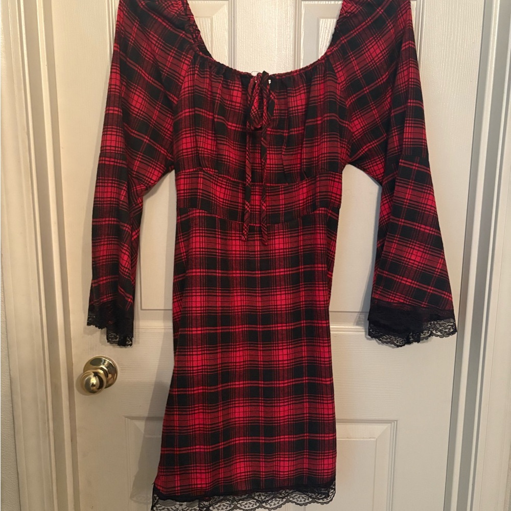 Plaid Off-Shoulder Mini Dress